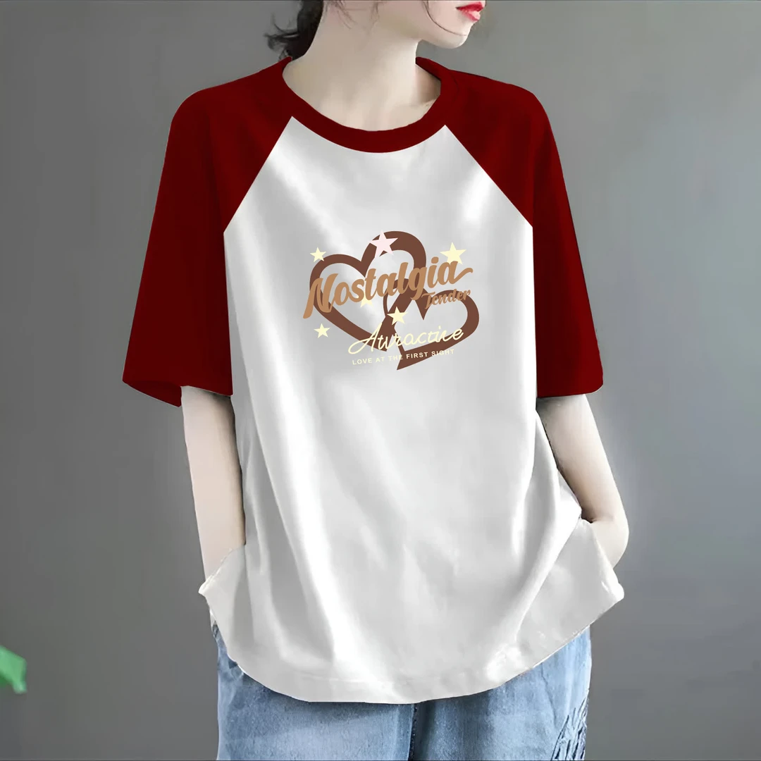 纯棉短袖圆领T恤女夏新款大码胖妹妹宽松显瘦遮肉休闲插肩上衣ins