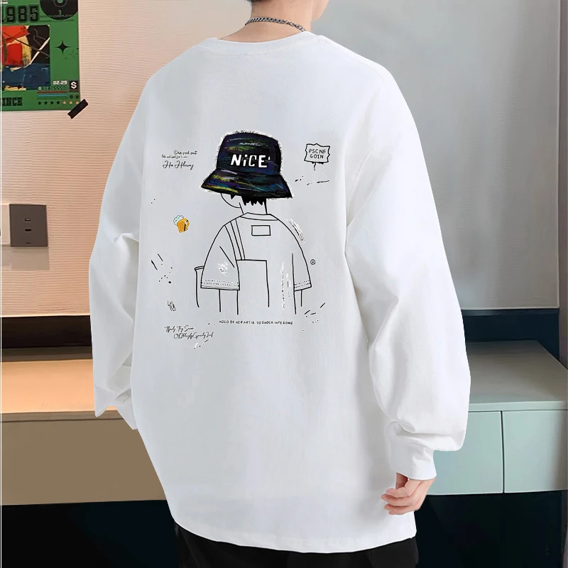 2025秋季新款纯棉长袖t恤男士潮牌百搭宽松港风青少年打底衫上衣