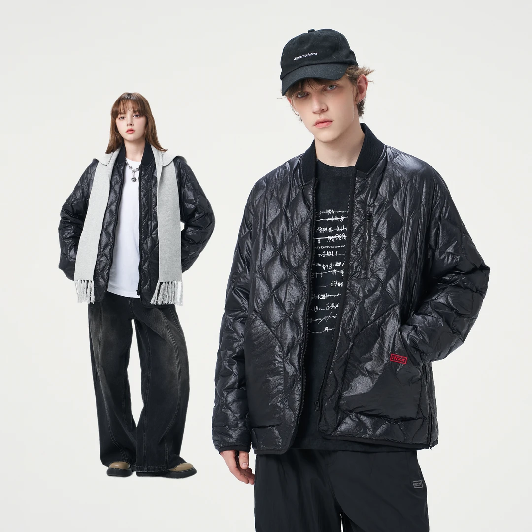 【INXX】龟裂纹路轻薄羽绒服侧开叉拉链短外套男女同款XRF3151294