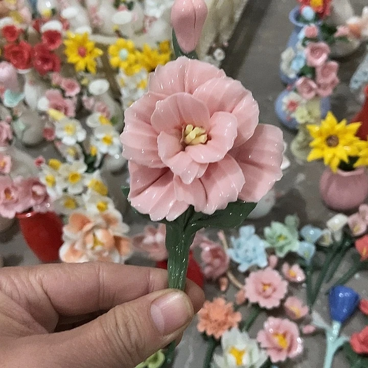 瓷片纯手工陶瓷花摆件瑕