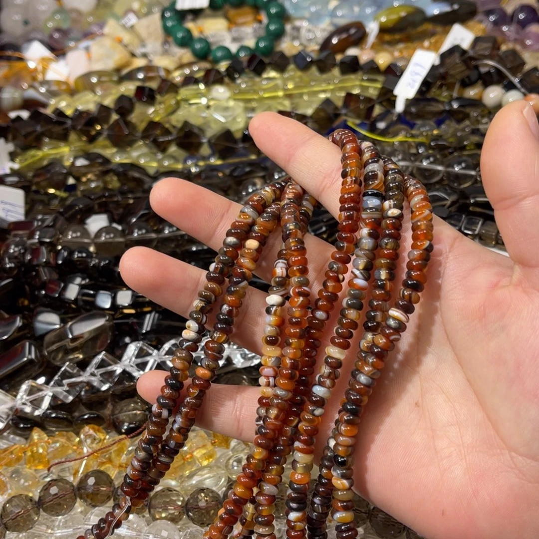 玛瑙/玉髓散珠黑金蚕丝玛瑙算盘卡6