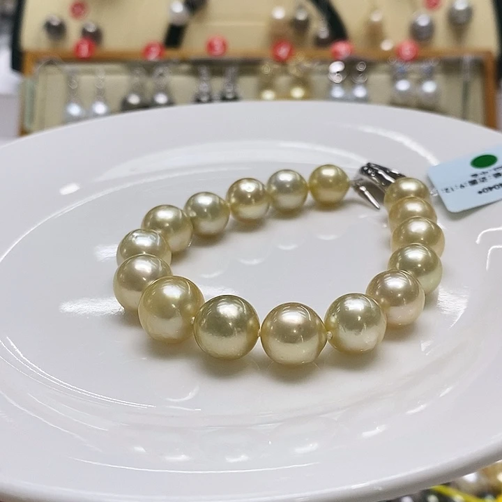银S925镶嵌海水珍珠手链金珠手链9-12mm