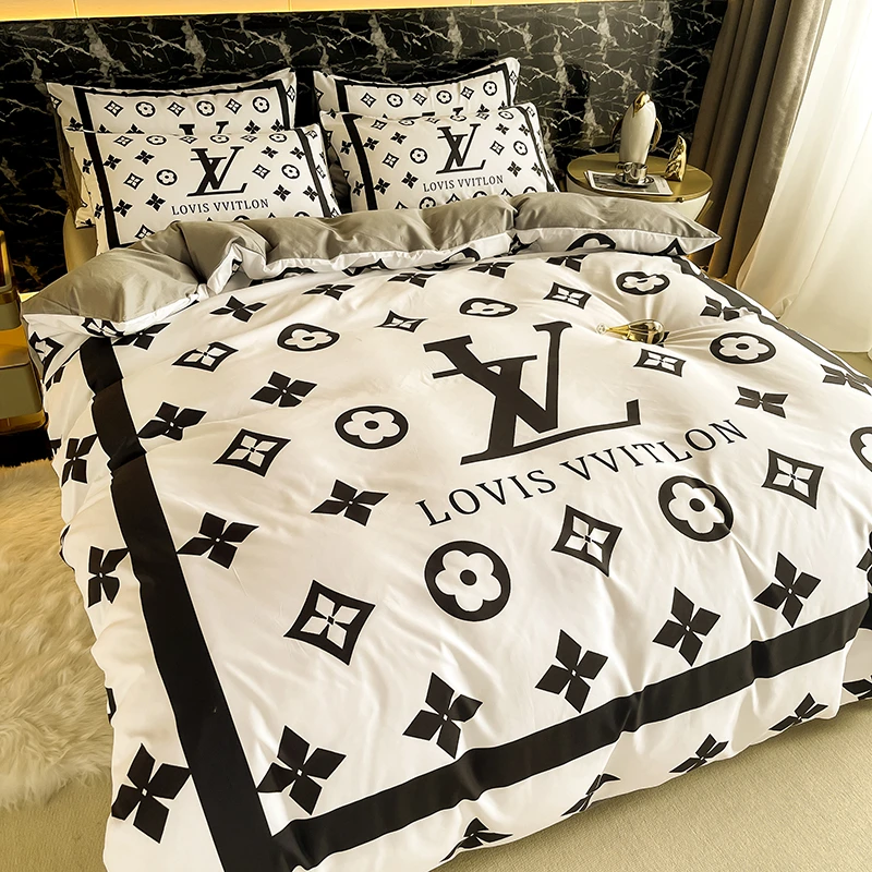 路约威格棉个性潮牌轻奢四件套欧式男士床上用品学生宿舍被套床单