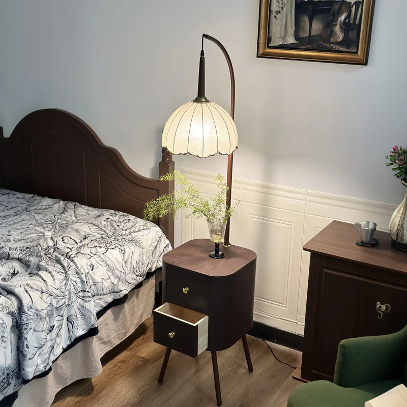 （优优专属）实木橡胶木智能床头柜抽屉落地灯卧室一体高级落地灯