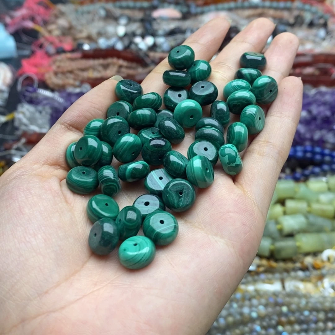玛瑙/玉髓未镶嵌珠宝半成品五个装纯天然孔雀石隔片10mm