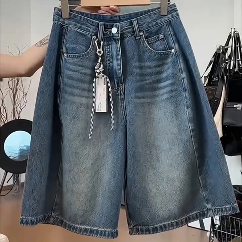 五分牛仔裤女2025新款夏季薄款高腰复古宽松显瘦百搭休闲阔腿裤子