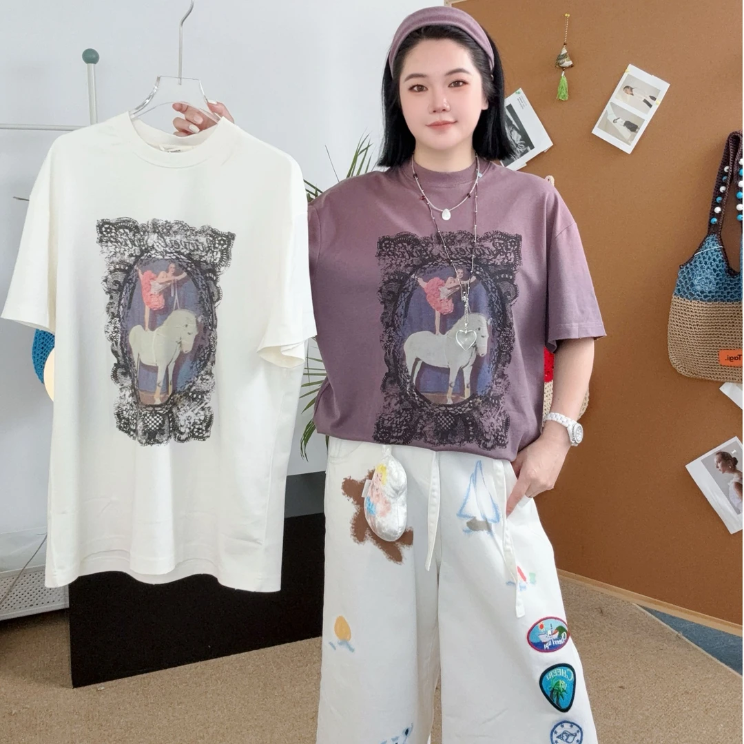 设计师品牌RAWVEIL 25AW复古蕾丝短袖印花T恤JULY