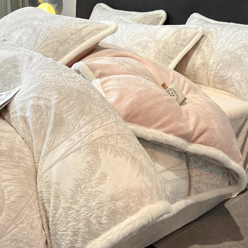 高端冬季雕花绒床上四件套2025新款牛奶绒加厚珊瑚绒面床单被套罩