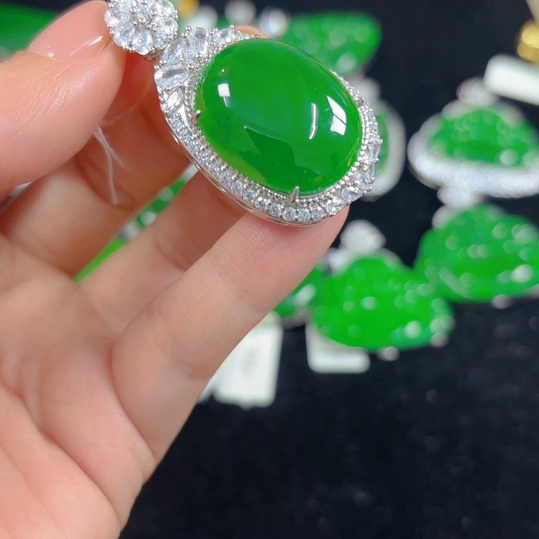 翡翠银S925镶嵌吊坠(不含链)