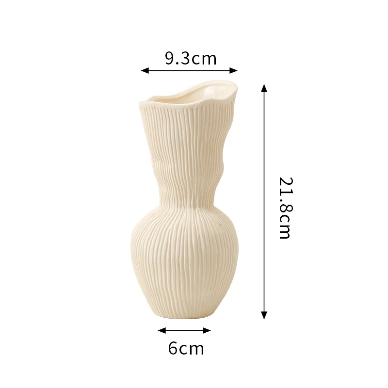 【斜敞口瓶】白色无孔简约百搭贝壳系设计感鲜花绿植桌面陶瓷花器