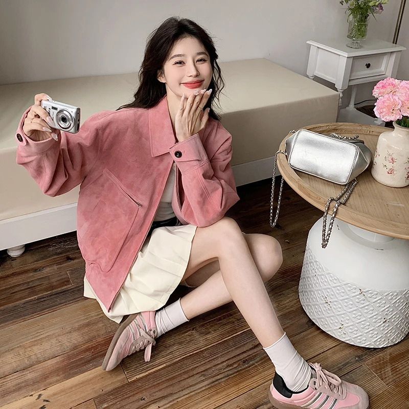 今年流行爆款学院风减龄韩系穿搭小个子粉红色百搭短外套女春秋