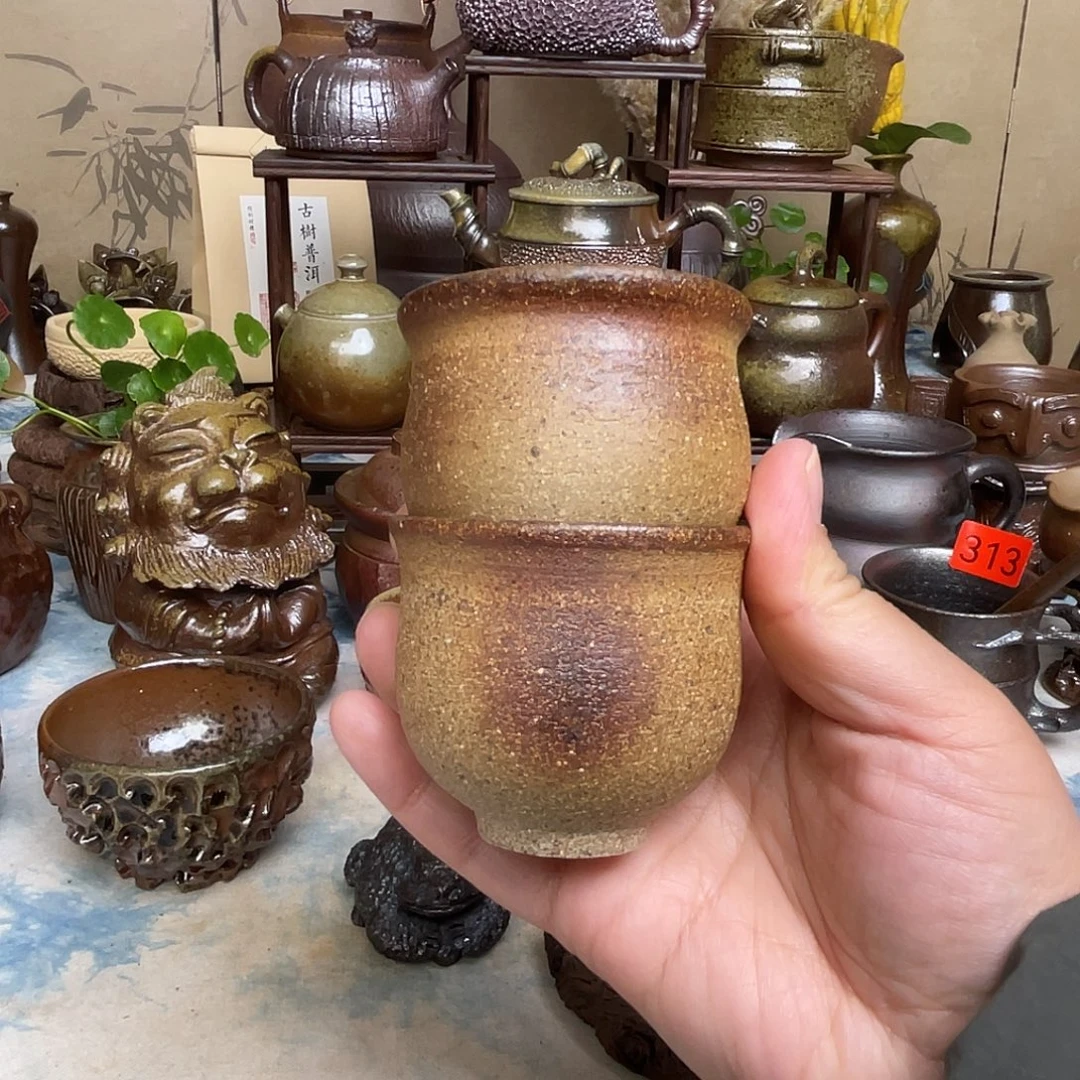 柴烧手拉胚小杯2个