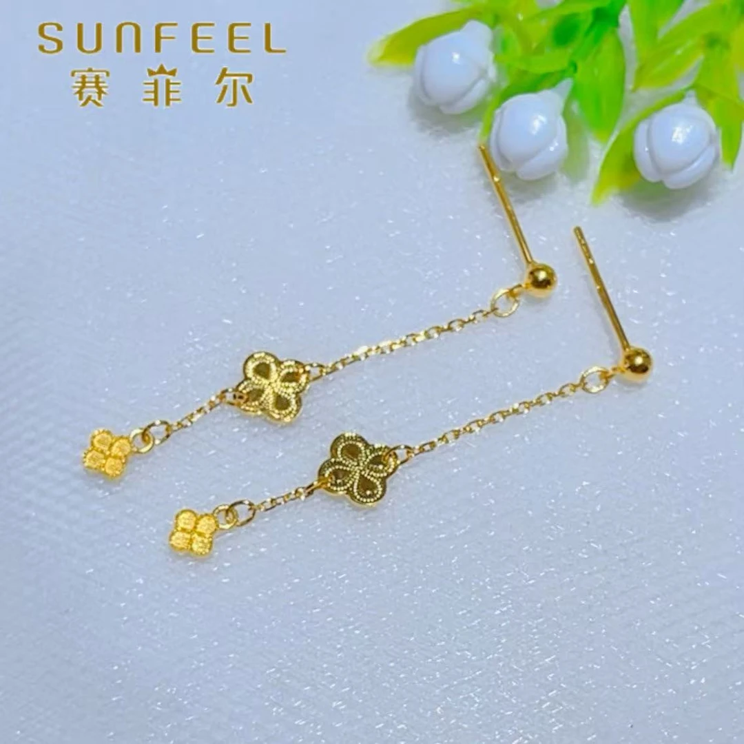SUNFEEL/赛菲尔黄金足金时尚幸运草金珠黄金耳饰精致美观5G精工