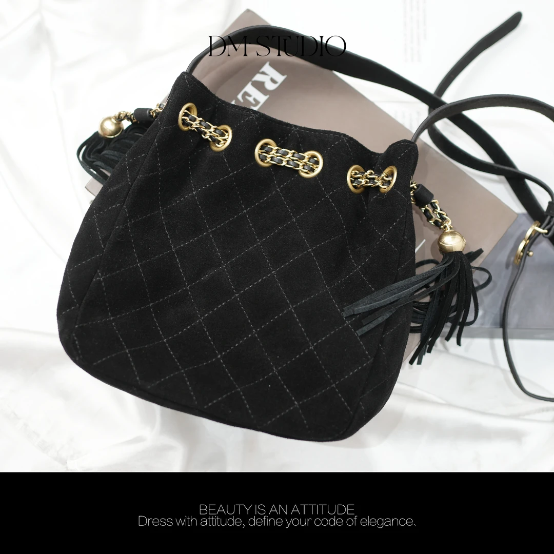 DEDM•STUDIO/气质小众个性抽绳流苏菱格单肩水桶包2508BB/52-12