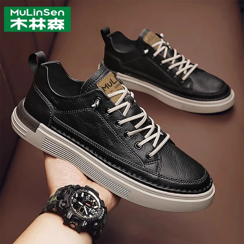 木林森男鞋韩版鞋子软底百搭秋季秋季劳保休闲皮鞋春秋季运动