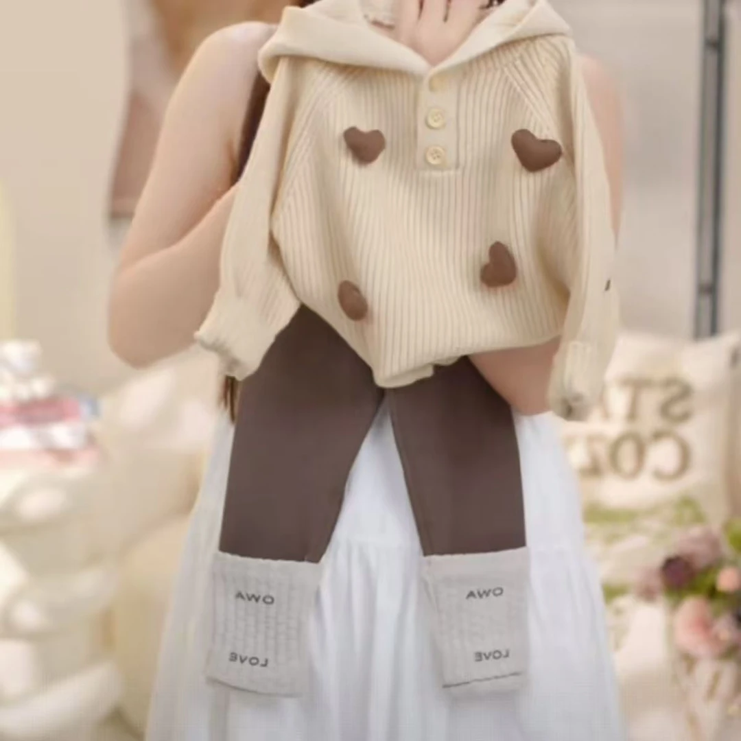 女童秋季新款森系连帽立体爱心长袖洋气毛衣上衣女宝时尚小童
