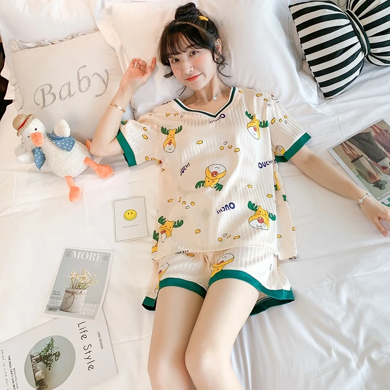 冰丝夏季睡衣女士甜美卡通2025年感短袖家居服套装可外穿
