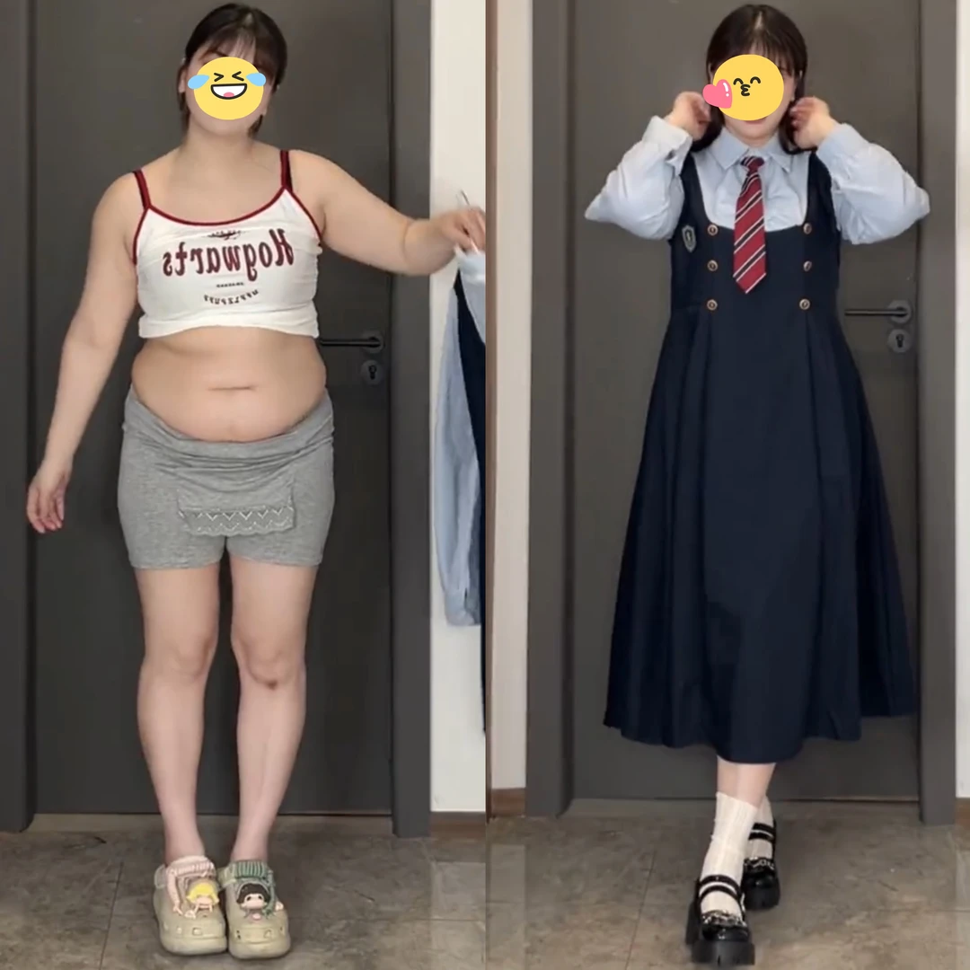 大码胖mm假两件连衣裙女秋季新款学院风长袖收腰显瘦气质a字裙子