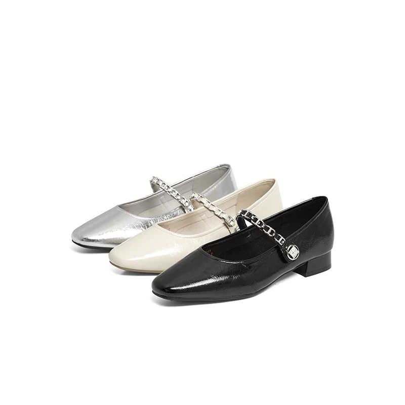 【达人专属】红蜻蜓银色玛丽珍鞋女鞋法式皮鞋白色粗跟单鞋WTB15031