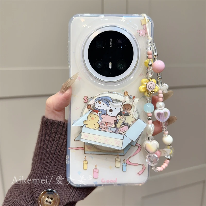 适用华为mate70pro+手机壳可爱卡通mate60pro盒子小动物磁吸支架