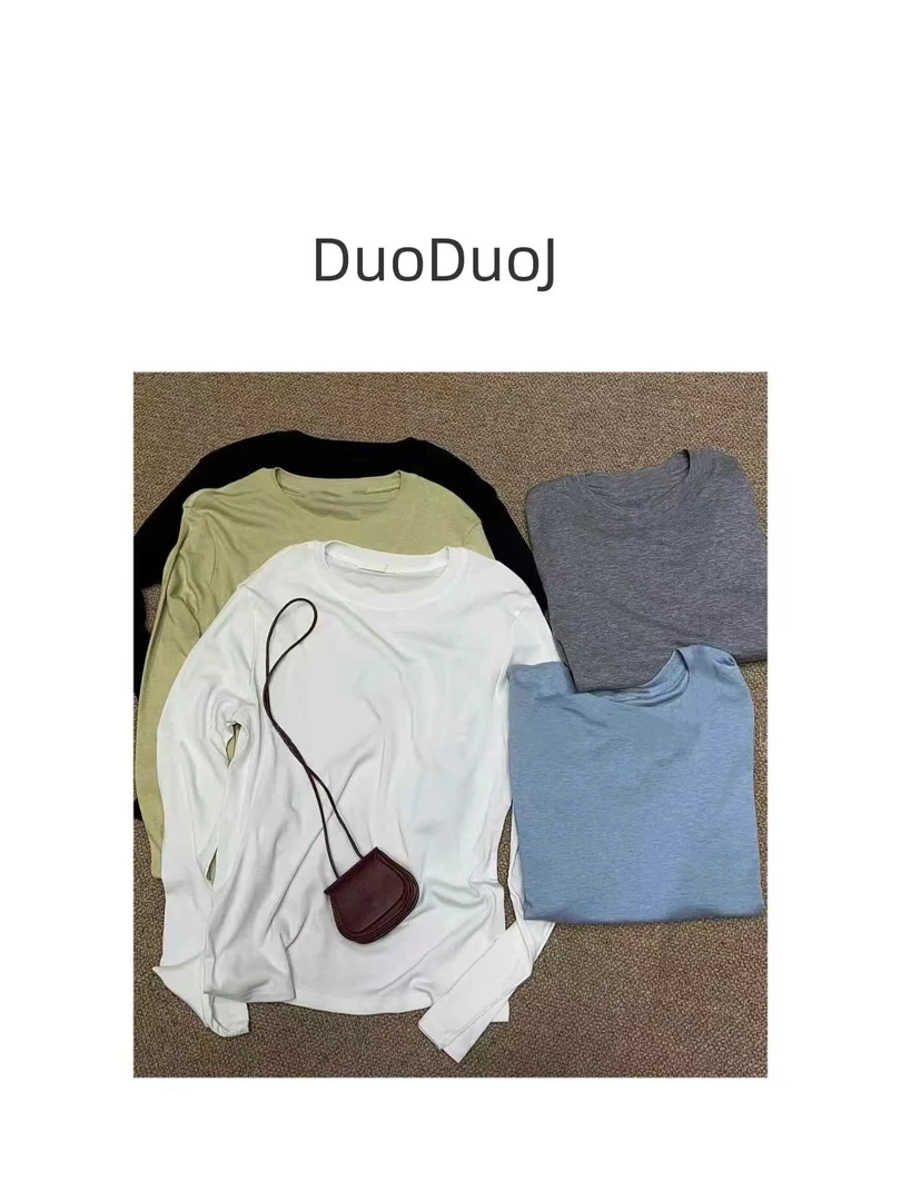 【DuoDuoJ】【长袖T打底】春款韩版休闲宽松纯色圆领简约长袖T恤
