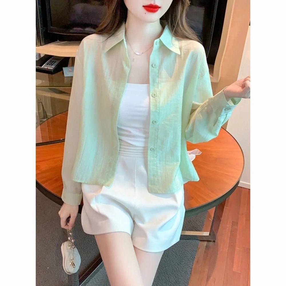 冰丝雪纺小飞袖短衬衫防晒衣夏季薄款开衫外搭小香风