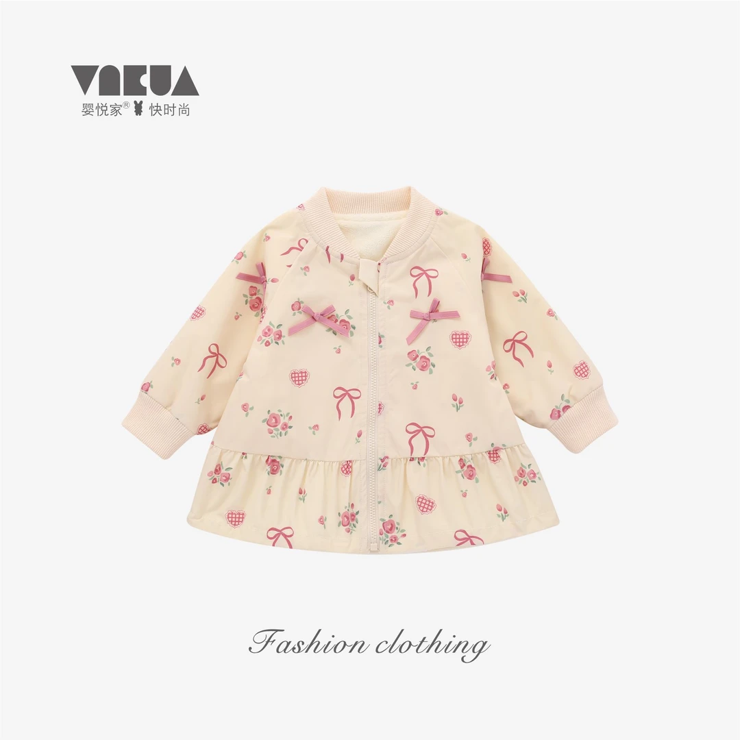 婴悦家冬款女宝宝洋气时尚女童甜美印花拉链绒里外套 87978