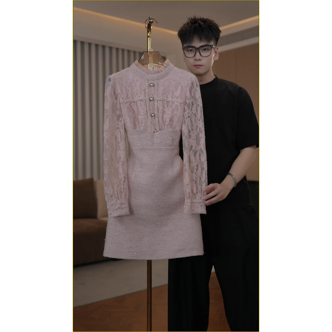 【现货现货】1943品牌女装气质显瘦高定长袖连衣裙