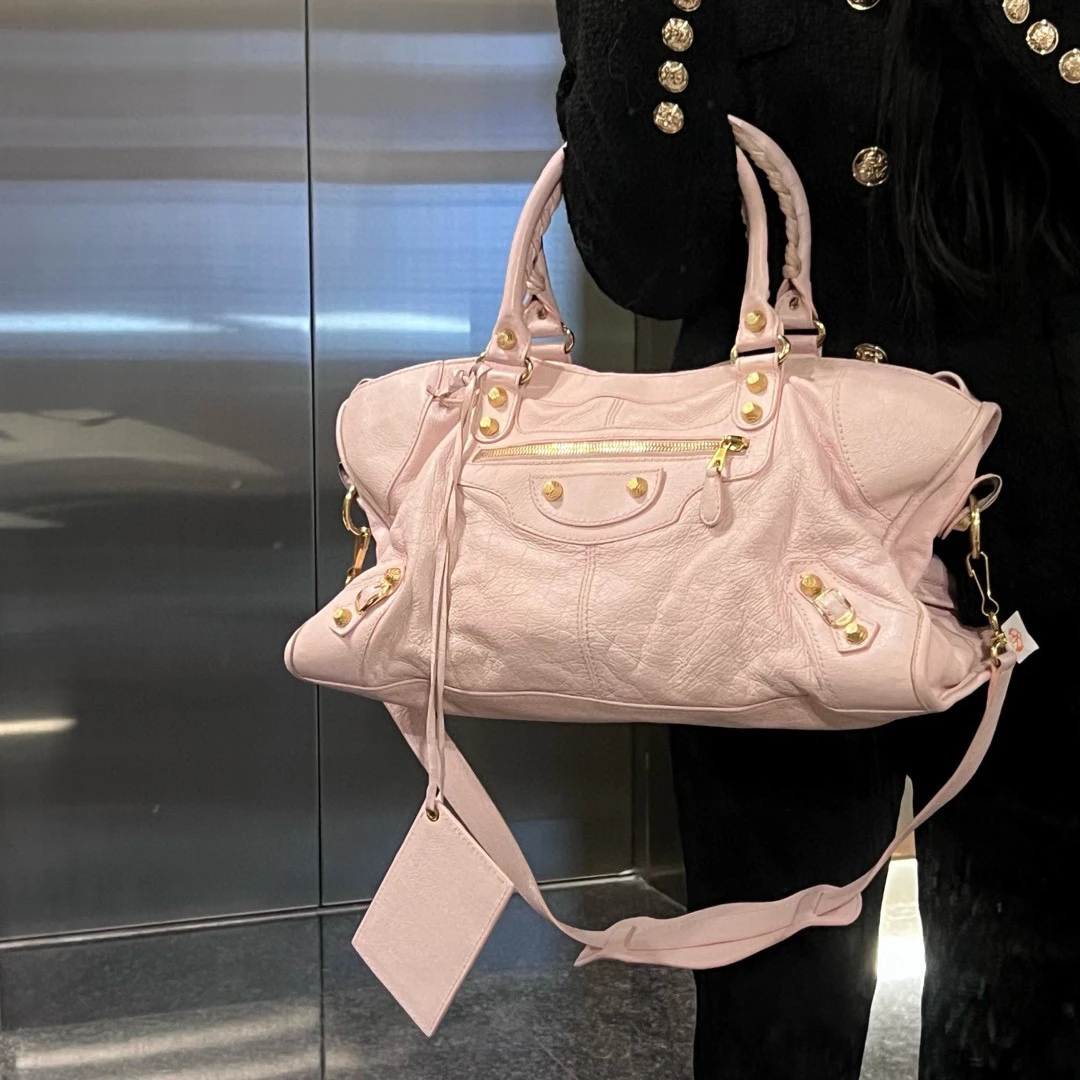 95新 Balenciaga/巴黎世家 巴黎世家樱花粉机车包手提单肩斜挎包