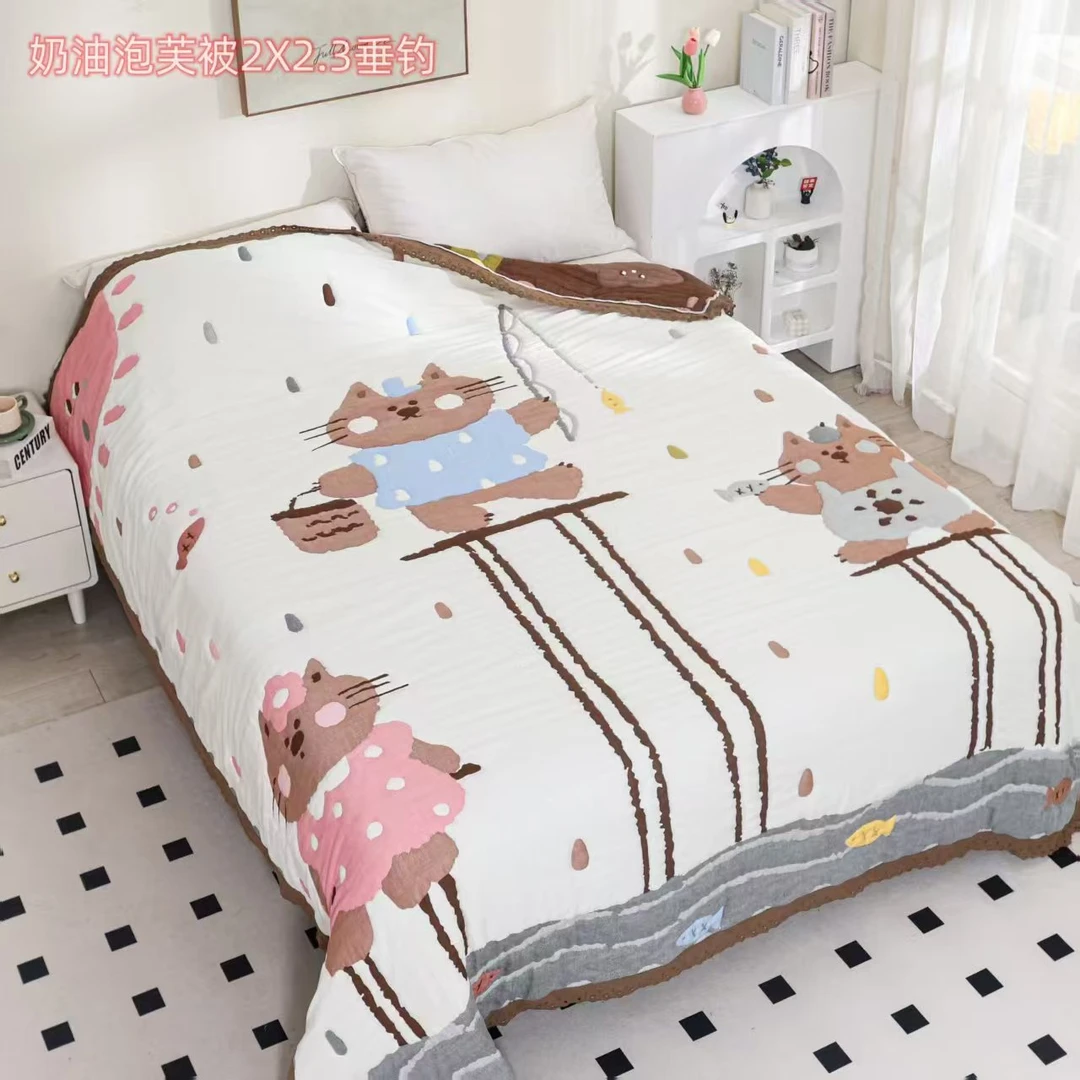 【垂钓】全棉纱布200*230cm亲肤可爱卡通柔软加厚秋冬泡芙被