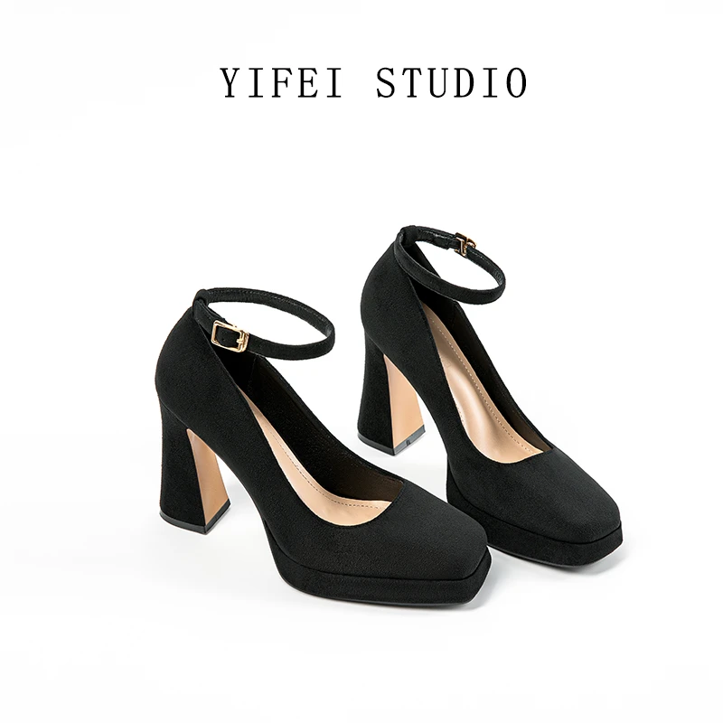 黑色高跟鞋女2025年新款气质春秋厚底防水台一字扣带单鞋粗跟冬季
