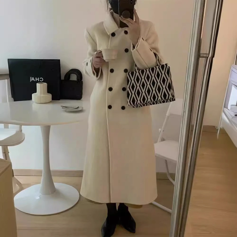 时尚垫肩正肩双排扣双面羊毛呢高级质感设计感秋冬爆款气质羊绒大