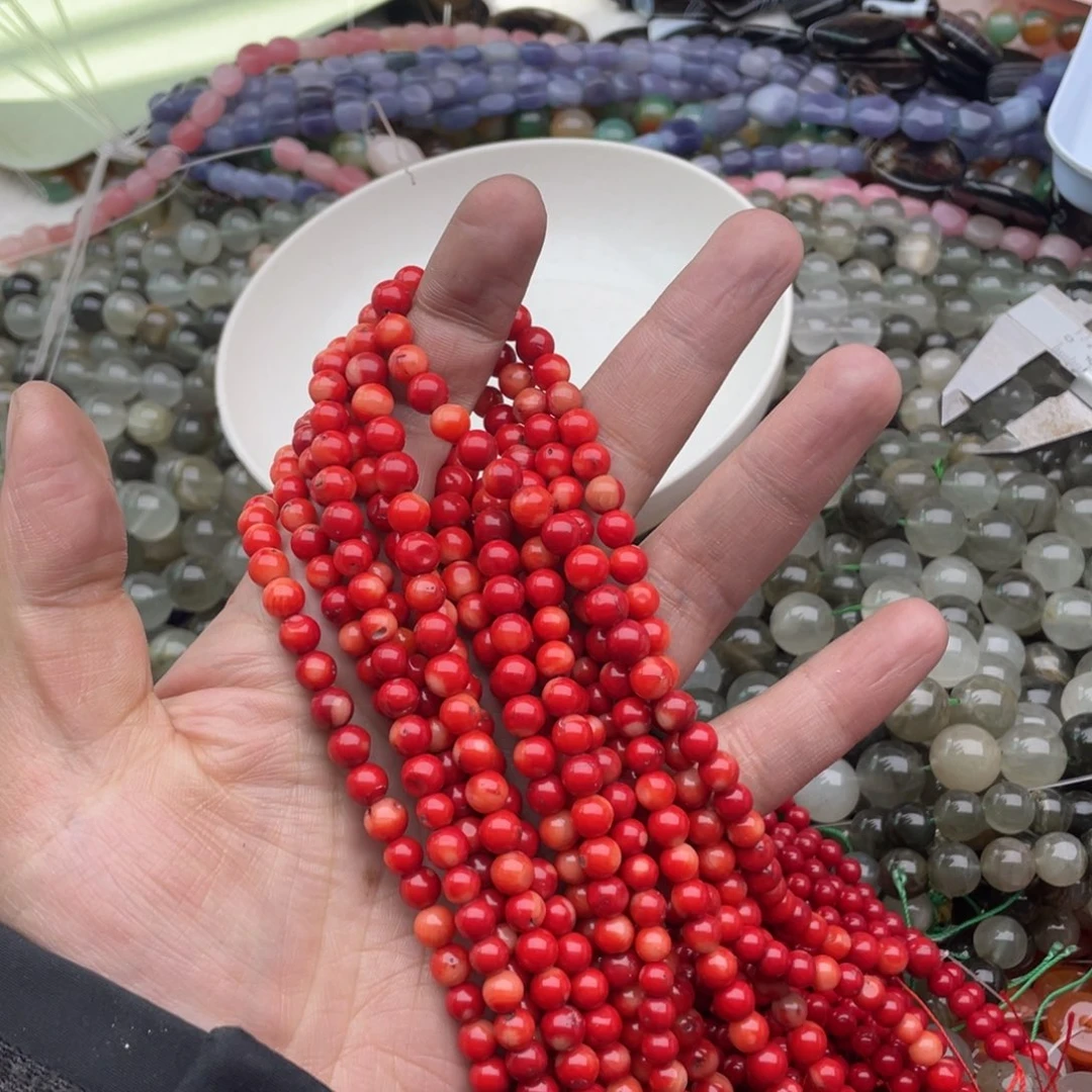 玛瑙/玉髓珠宝半成品未镶嵌一条装6mm+红精灵圆珠