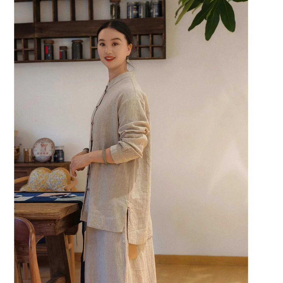 朴时如故《棉麻衬衣》木扣文艺款