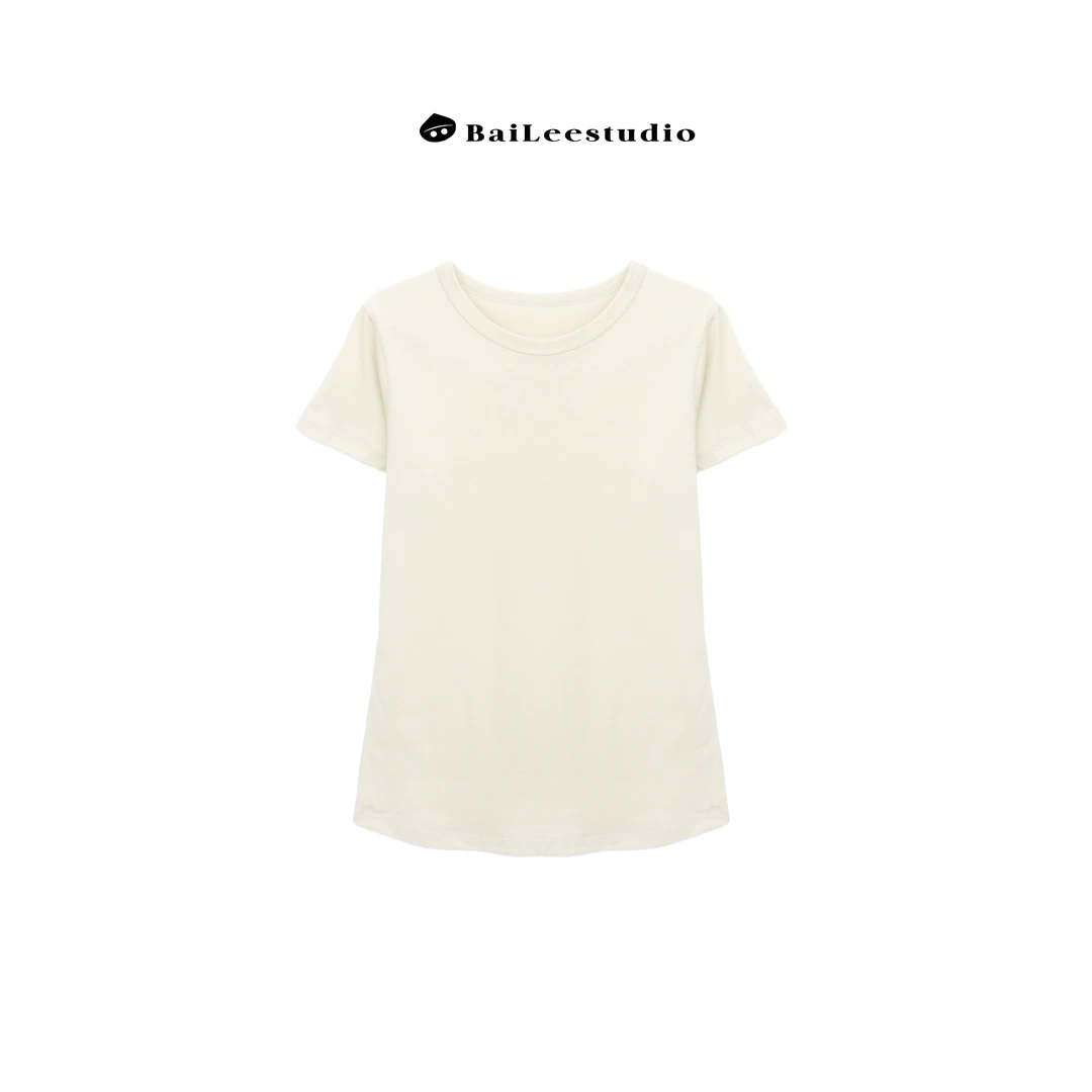 【柏栗良品】夏季新品~简约百搭圆领短袖纯色T恤1925