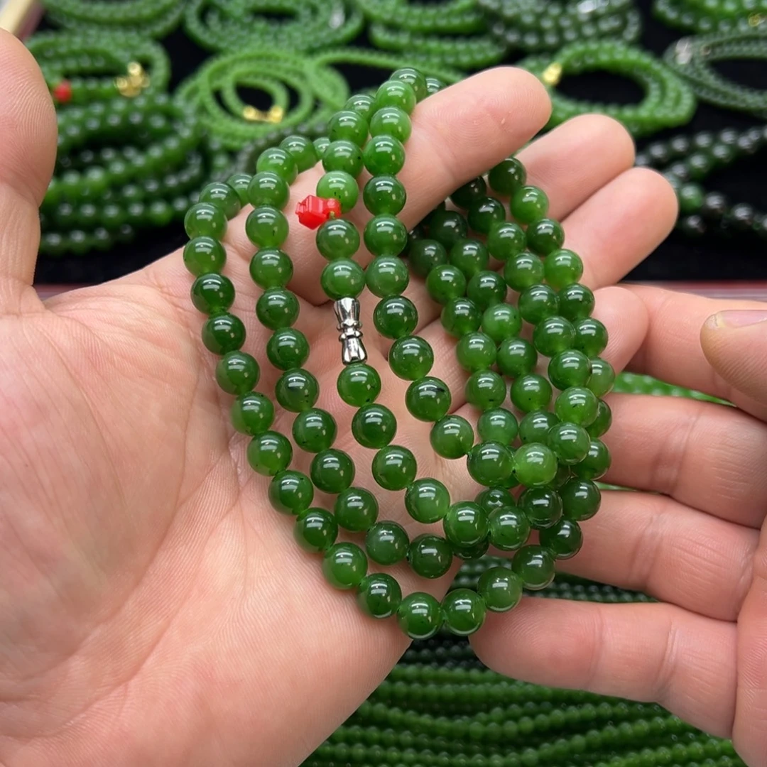和田玉（碧玉）未镶嵌颈饰卡8 辣阳绿 微矿 108颗