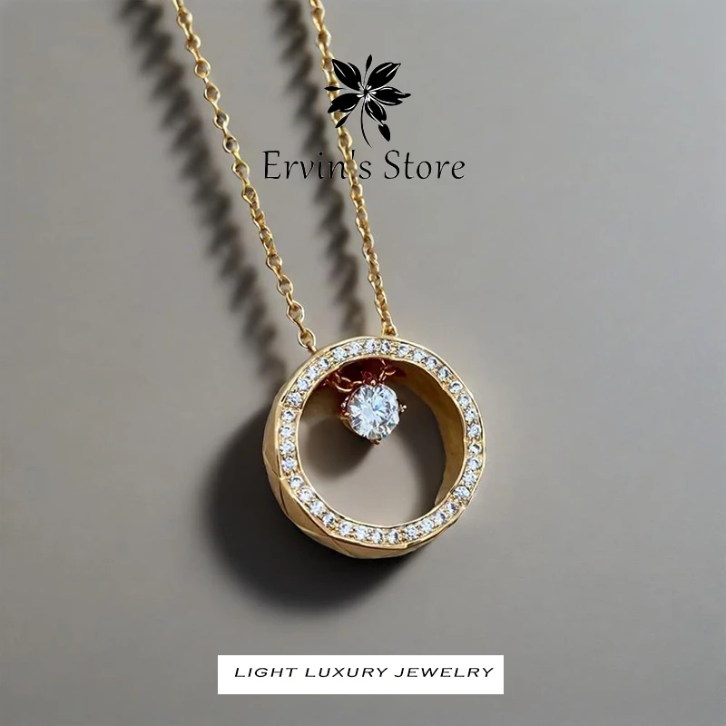 高定K金菱形水冰月项链玫瑰金色新款首饰白金色轻奢百搭情侣款