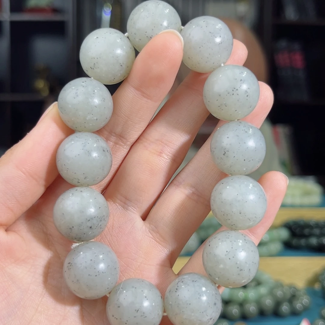 和田玉手链未镶嵌枫*手串纯天然新疆点墨青花18mm