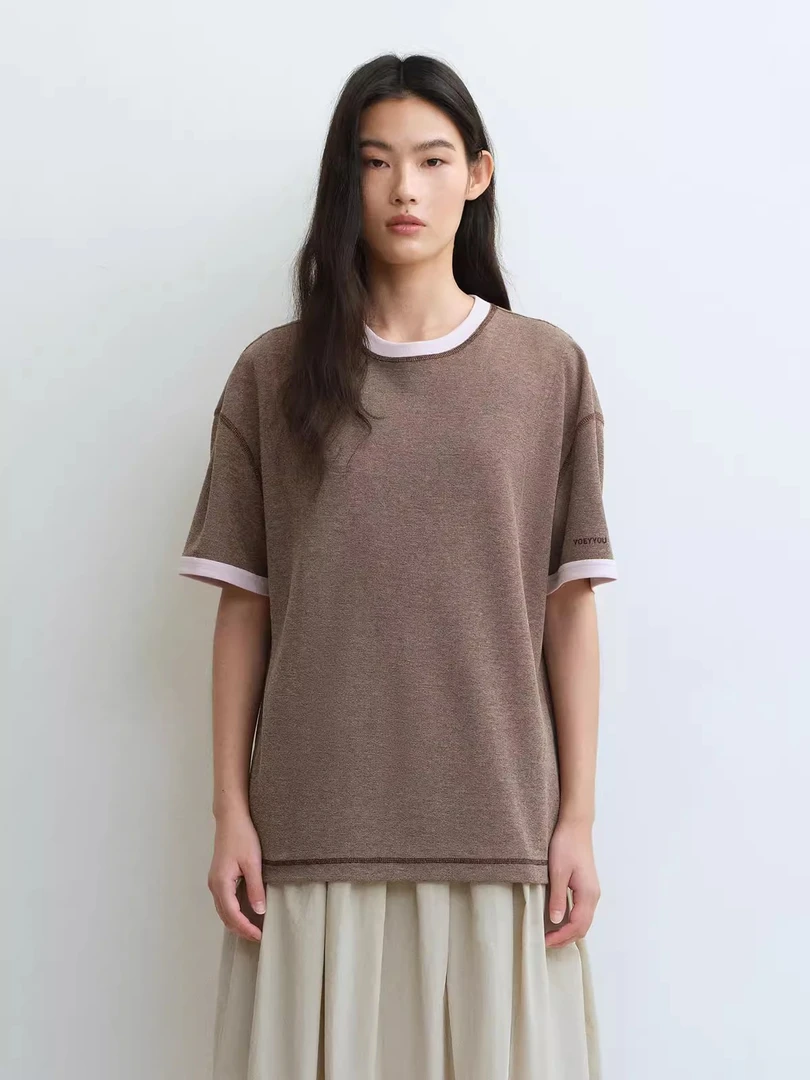 YOEYYOU 结构感线迹立体廓形撞色短袖T恤25夏设计师 YTSS520697