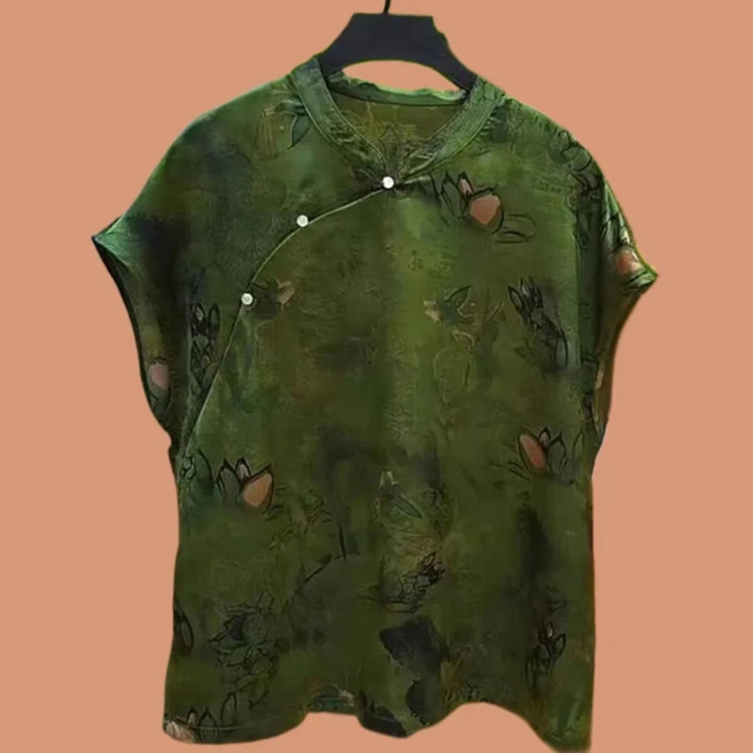 J009夏季新款复古印花中式无袖奥黛气质时尚洋气时尚上衣马甲