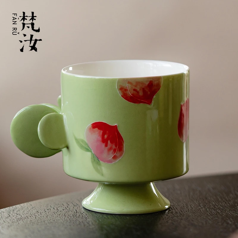 梵汝 创意咖啡杯手绘桃子女士专用马克杯轻奢水杯高颜值牛奶杯
