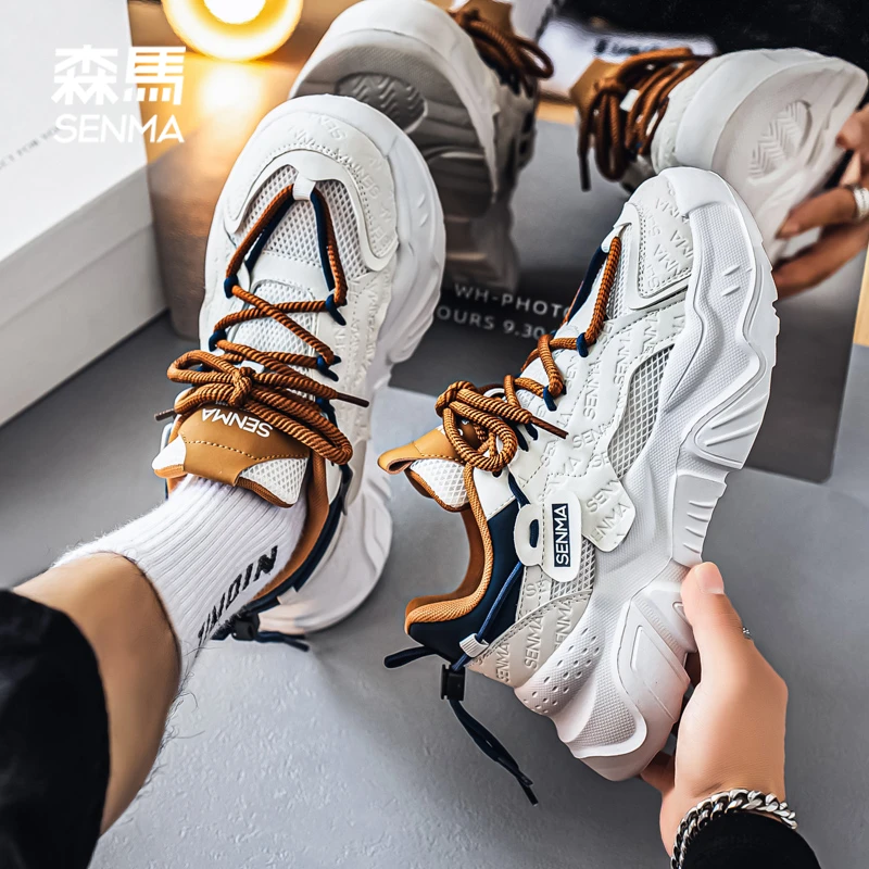 森马男鞋冬季新款厚底增高网面透气老爹鞋时尚休闲百搭跑步运动鞋