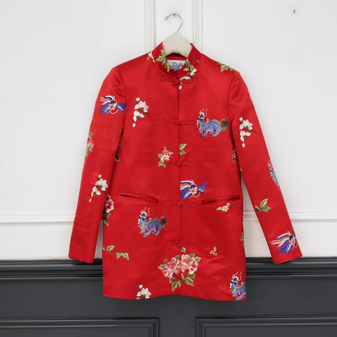 【壁虎姐】GECKO2025新款 新中式红色国风提花刺绣立领长袖外套