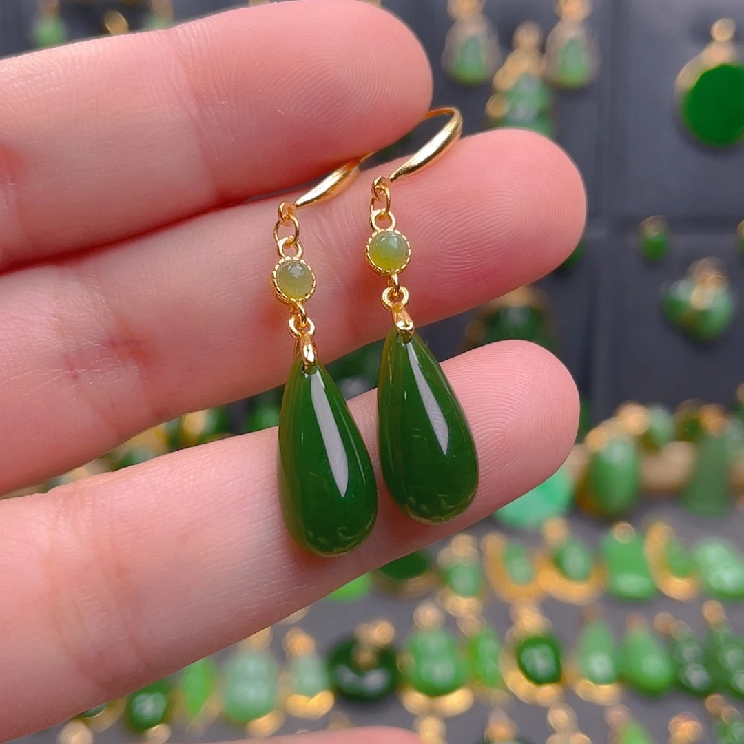 和田玉银S925镶嵌耳饰99