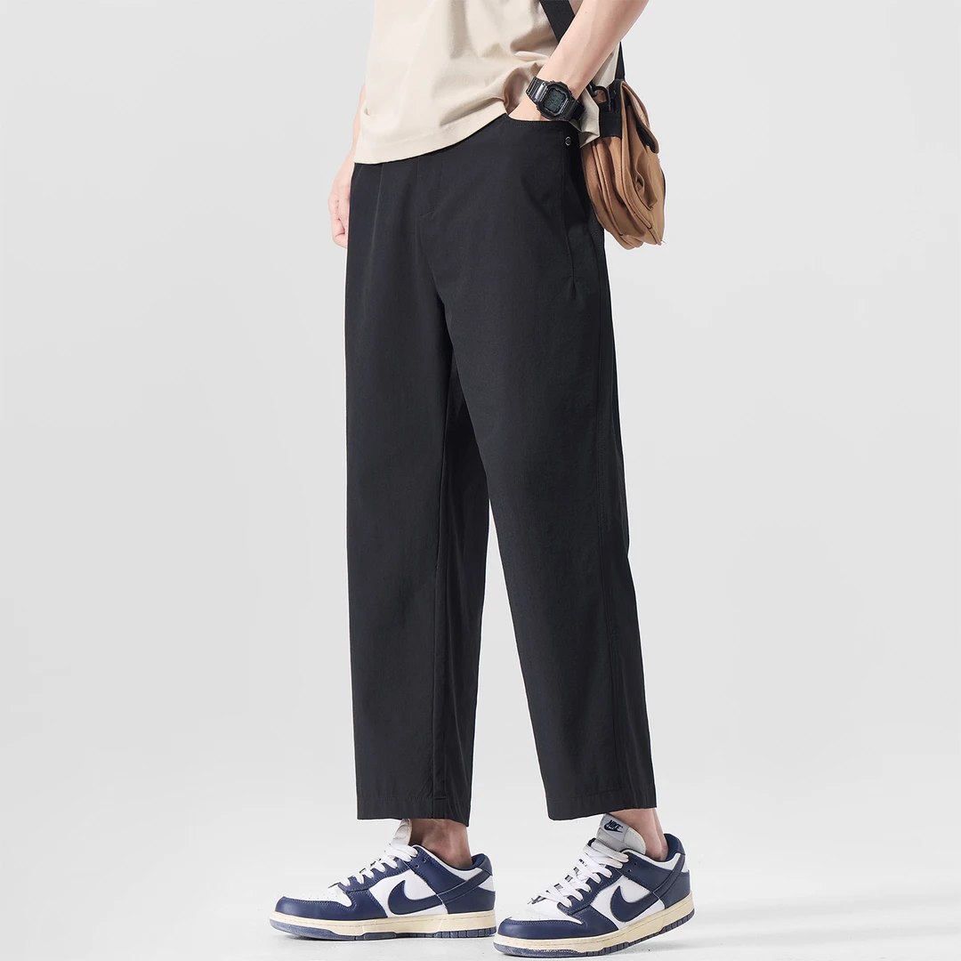 宽松直筒休闲裤男2025夏季薄款高级垂感黑色西裤韩系九分西装裤子