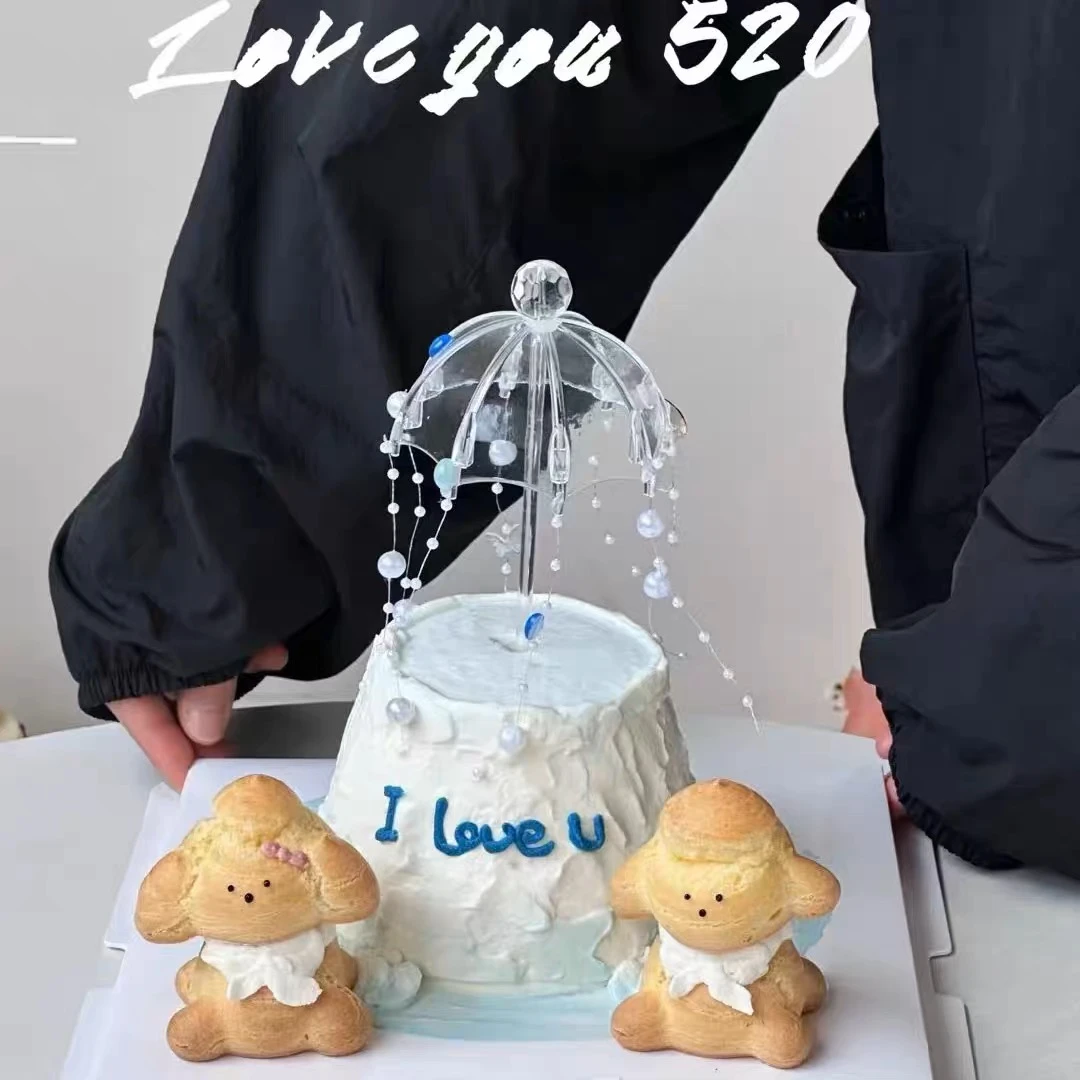 小红书同款网红透明雨伞蛋糕装饰梦幻珠串雨滴亚克力支撑棒插件牌
