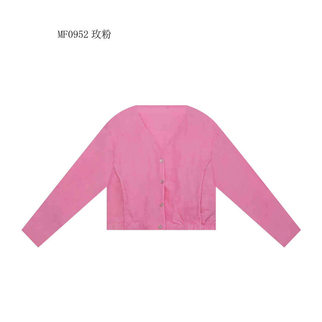 【麻訪家】MF0952玫粉文艺简约宽松休闲百搭长袖开衫上衣