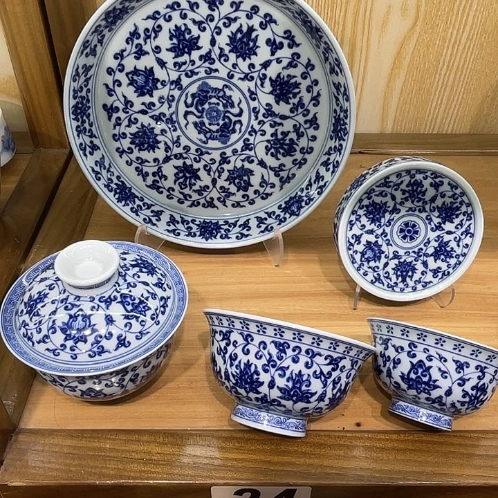 青花缠枝莲5件套茶具