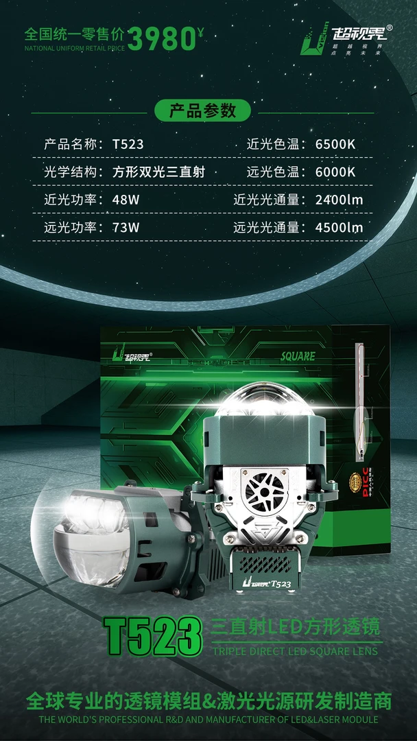 超视界T523方型三直射LED透镜