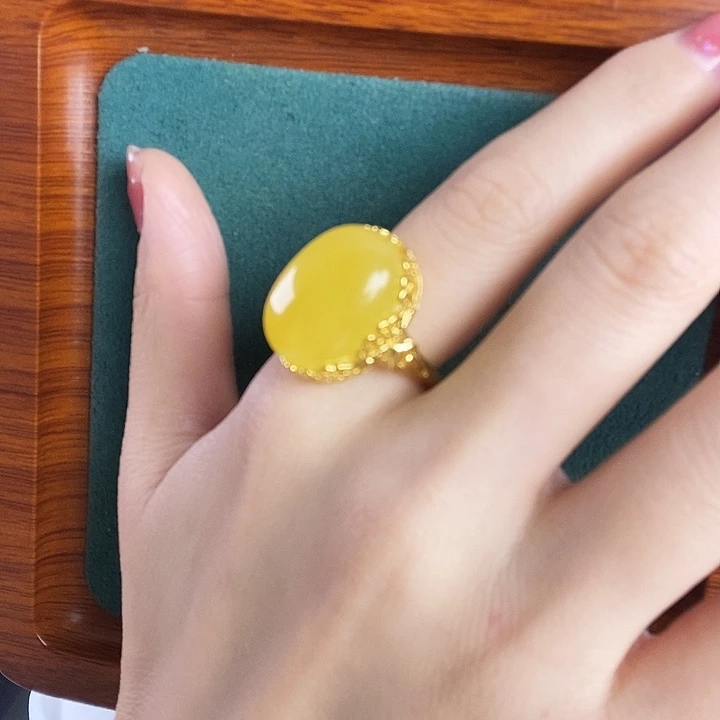 蜜蜡银S925镶嵌戒指戒指